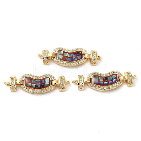 Rack Plating Brass Micro Pave Clear Cubic Zirconia Heart Connector Charms KK-K385-99G-01-1
