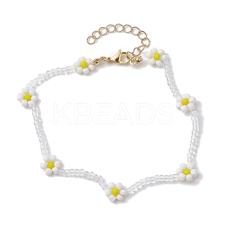 Faceted Rondelle Glass & Glass Seed Anklet AJEW-AN00587-1