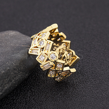Brass Micro Pave Cubic Zirconia Adjustable Open Rings FS-WG624C0-01-1