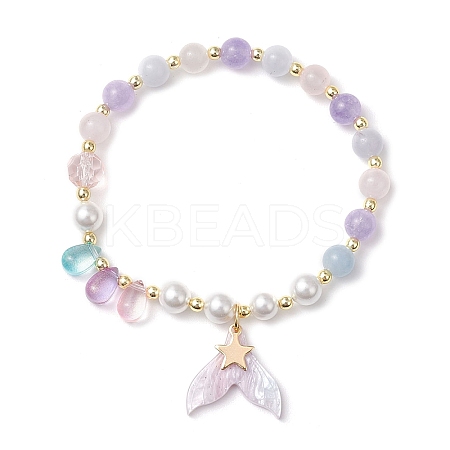 Natural Aquamarine & Rose Quartz & Amethyst Beads Charm Bracelets for Women BJEW-JB11731-1
