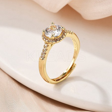 Brass Micro Pave Clear Cubic Zirconia Finger Rings for Women RJEW-U049-06G-1
