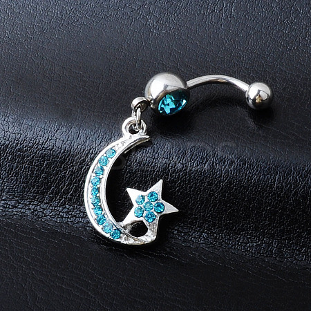 Rhinestone Moon & Star Dangle Belly Ring LS-MOST-PW0001-072B-1