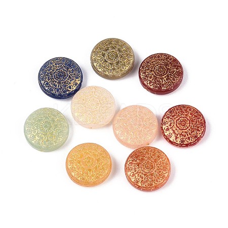Flat Round with Floral Pattern Glass Beads GLAA-T025-69M-1