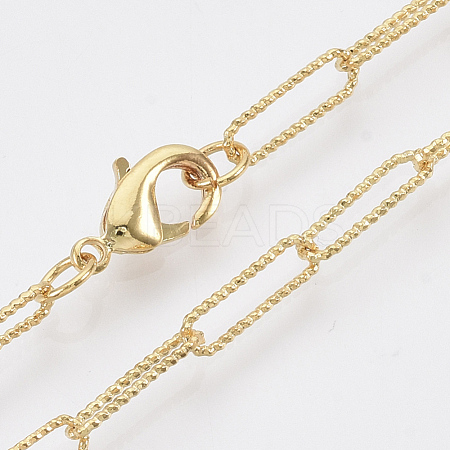 Brass Textured Paperclip Chain Necklace Making MAK-S072-03A-G-1