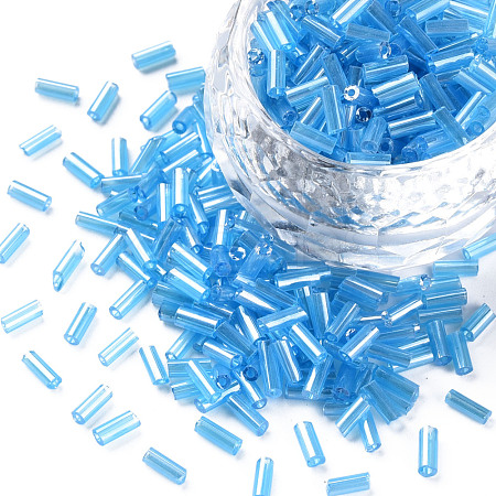 Transparent Colours Luster Glass Bugle Beads SEED-N005-001-A08-1