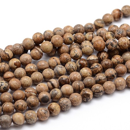 Natural Picture Jasper Round Bead Strands G-J303-08-8mm-1