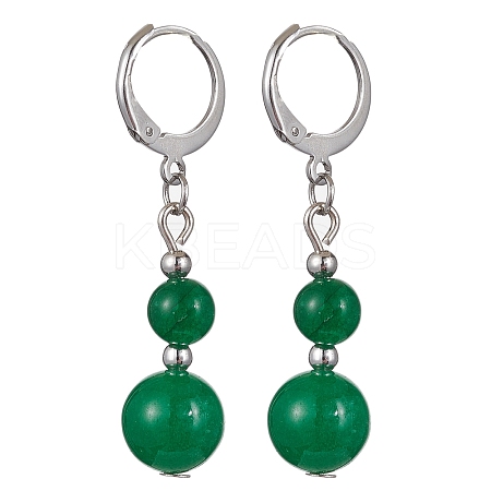 Round Natural Malaysia Jade Dangle Earrings EJEW-JE05536-01-1