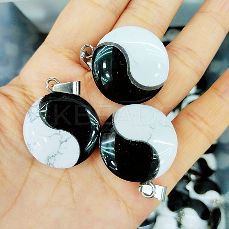 Natural Obsidian & Howlite Pendants FIND-Q109-02-1