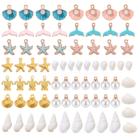 66Pcs 9 Styles Natural Shell & Zinc Alloy Enamel Pendants Kits FIND-GA0007-91-1