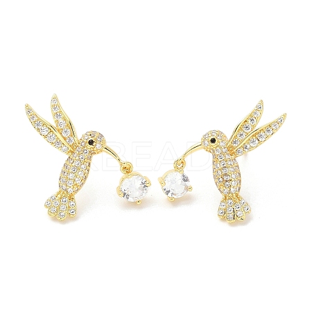 Rack Plating Brass Micro Pave Clear Cubic Zirconia Stud Earrings for Women EJEW-M260-22G-1