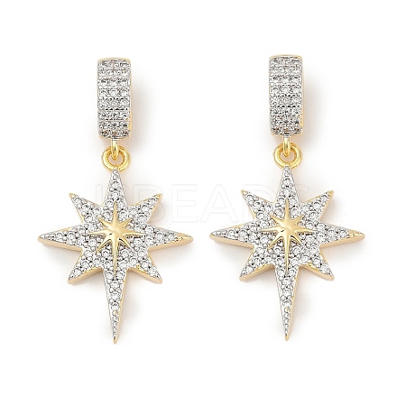 Brass Micro Pave Clear Cubic Zirconia Star European Dangle Charms KK-U058-37G-1