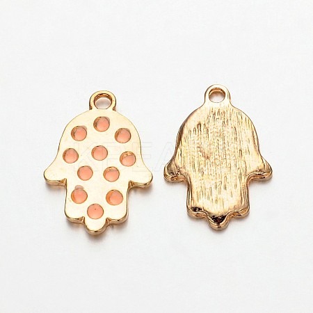Light Gold Plated Alloy Enamel Hamsa Hand/Hand of Fatima/Hand of Miriam Pendants for Buddha Jewelry LS-ENAM-J542-03KCG-1