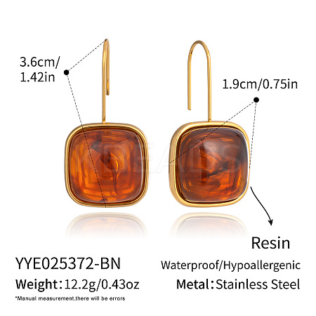 304 Stainless Steel Resin Square Dangle Earrings NU9861-3-1