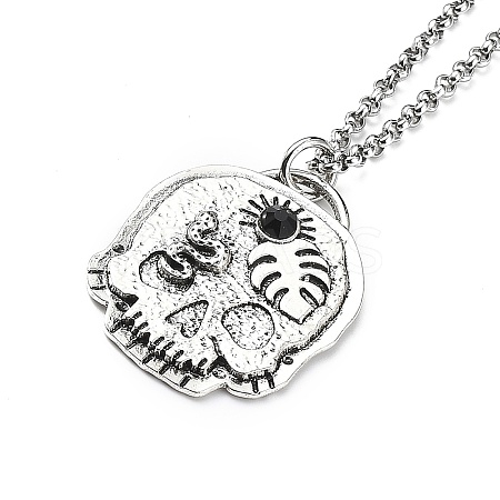 Skull Rhinestone Pendant Necklaces with Rolo Chains NJEW-F309-06-1