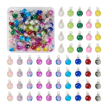 120Pcs 15 Colors Spray Painted Crackle Glass Pendants FIND-KS0001-29-1