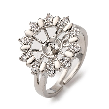 Flower Brass Micro Pave Clear Cubic Zirconia Cuff Ring Settings KK-D378-33P-1