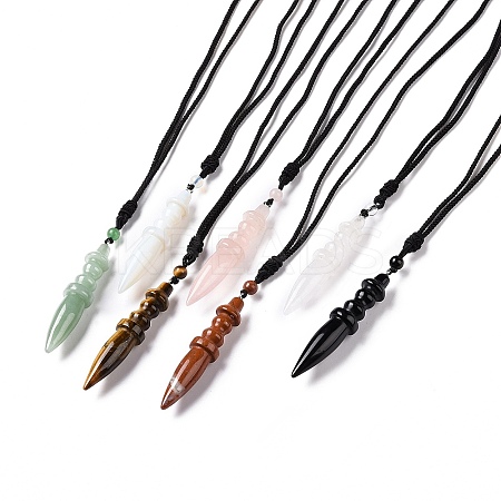Gemstone Bullet Pendant Necklace with Nylon Cord for Women G-A210-06-1