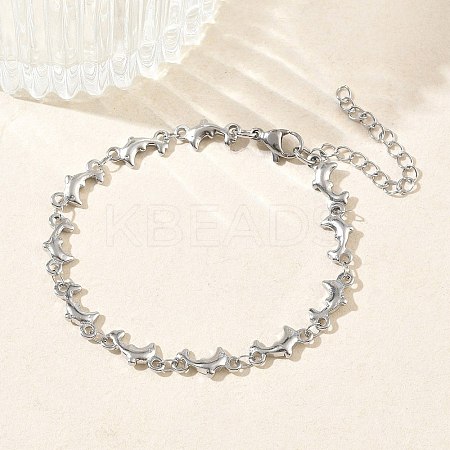 Women's 304 Stainless Steel Dolphin Link Chains Bracelets BJEW-G790-02P-1