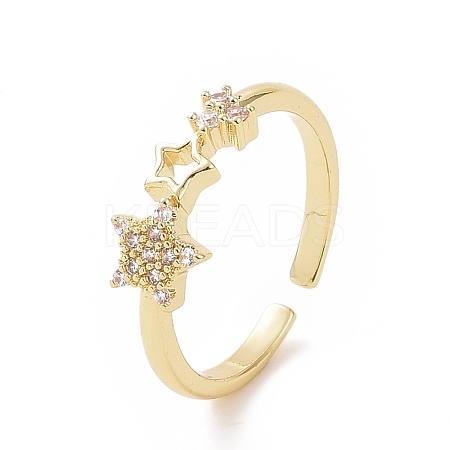 Clear Cubic Zirconia Hollow Out Star Open Cuff Ring RJEW-E072-23G-1