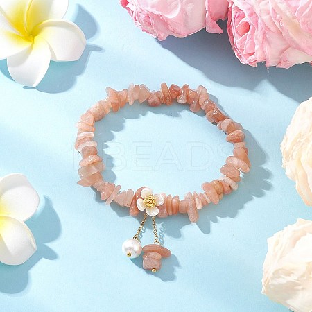 Natural Sunstone Chip Beaded Charm Bracelets BJEW-JB12312-01-1
