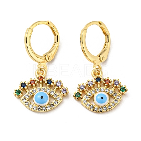 Evil Eye Real 18K Gold Plated Brass Dangle Leverback Earrings EJEW-A033-06G-04-1