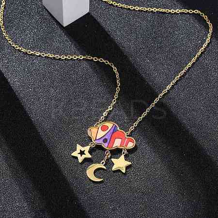 304 Stainless Steel & Plastic Colorful Cloud Moon Star Pendant Necklaces for Women NJEW-U032-01G-1