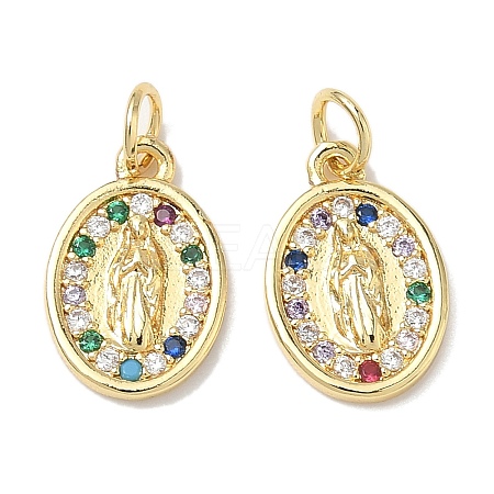 Holy Virgin Theme Brass Cubic Zirconia Charms KK-L253-32G-05-1