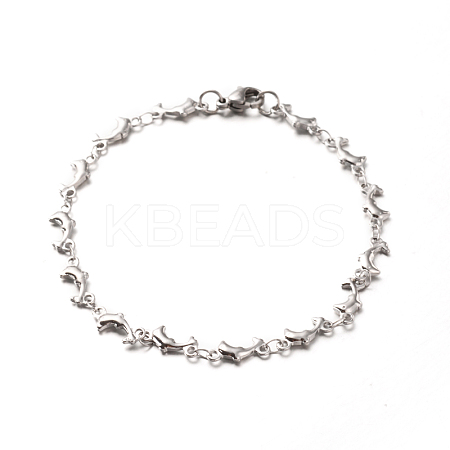 Tarnish Resistant 304 Stainless Steel Dolphin Link Bracelets BJEW-O076-03P-1