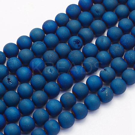 Electroplate Natural Druzy Agate Beads Strands G-G708-8mm-03-1