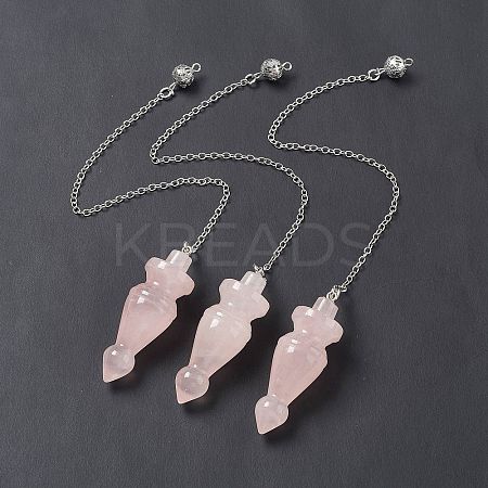 Natural Rose Quartz Pointed Dowsing Pendulums AJEW-B020-03P-07-1