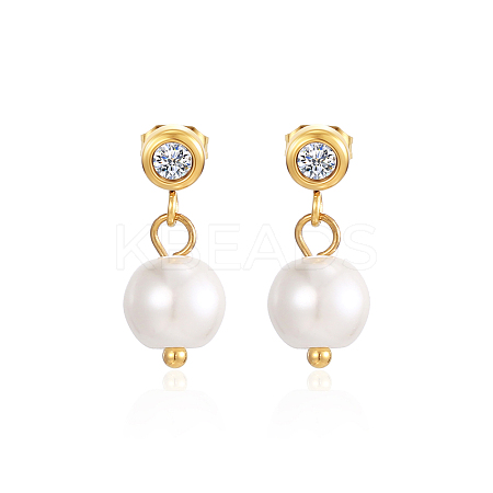 Stainless Steel Dangle Earrings with Freshwater Pearls for Women TB1233-1-1