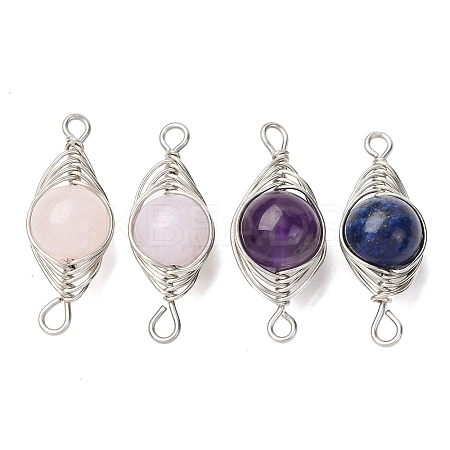 Copper Wire Wrapped Natural Gemstone Connector Charms PALLOY-JF02915-1