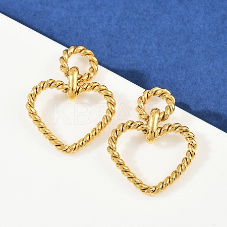 304 Stainless Steel Heart Dangle Stud Earrings EJEW-K268-32G-1