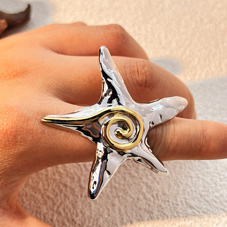 Starfish 304 Stainless Steel Finger Rings RJEW-G339-04P-1