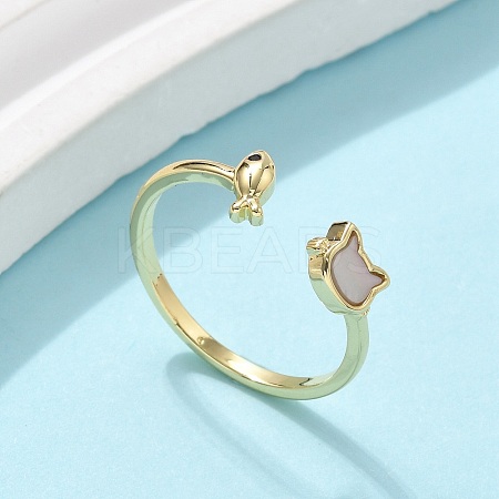 Brass Enamel Cuff Rings for Women RJEW-C126-07G-1