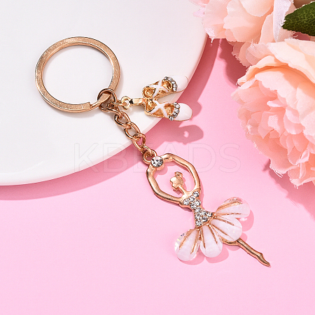 Alloy Crystal Rhinestone & Resin Ballet Dancer Girl Keychain KEYC-YW00228-01-1
