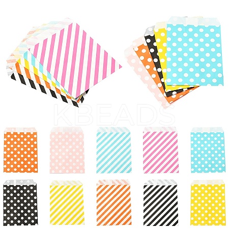 20Pcs 10 Styles Striped & Polka Dot Kraft Paper Bags CARB-YW0001-01-1