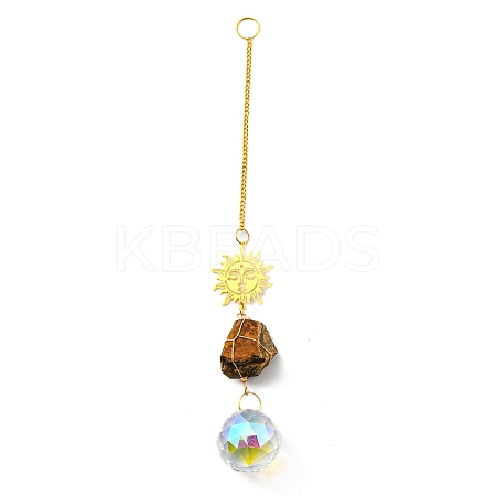 Wire Wrapped Nuggets Natural Tiger Eye Pendant Decorations HJEW-C008-03D-G-1