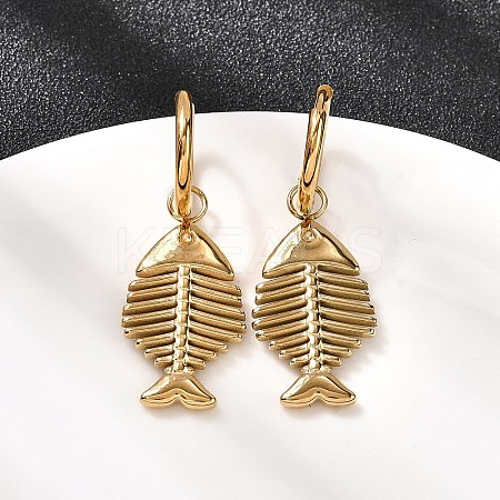 304 Stainless Steel Fish Hoop Earrings EJEW-K268-42G-1