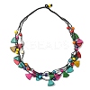 Dyed Natural Coconut Round & Fan Beaded Multi-strand Necklaces NJEW-B088-03-1