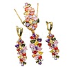 Leaf Brass Cubic Zirconia Pendant Necklaces & Hoop Earrings & Rings Sets FS-WGD46EA-01-4