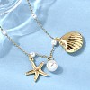 304 Stainless Steel Starfish Shell Shape Pendant Necklaces for Women NJEW-F356-02G-3