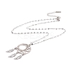 Non-Tarnish Woven Net/Web with Feather 201 Stainless Steel Boho Pendant Necklaces for Women NJEW-G087-09P-3