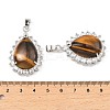 Natural Tiger Eye & Rhinestone Pendants G-K338-31P-09-3