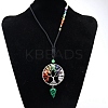 Chakra Themed Natural & Synthetic Mixed Gemstone Chips Beaded Tree of Life Pendant Necklaces PW-WG76643-01-1