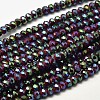 Faceted Rondelle Half Rainbow Plated Electroplate Glass Beads Strands EGLA-J134-3x2mm-HR29-1