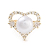 Heart Brass Micro Pave Clear Cubic Zirconia Open Cuff Ring for Women RJEW-C102-03G-2