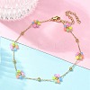 304 Stainless Steel & Synthetic Stone Daisy Flower Chain Anklets for Women AJEW-B031-01G-01-1