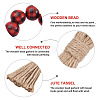 8Pcs 2 Colors Tartan Pattern Wood Beads & Jute Tassel Napkin Rings AJEW-CF0001-06-4