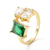 Cubic Zirconia Heart and Rectangle Open Cuff Ring RJEW-H101-06G-1